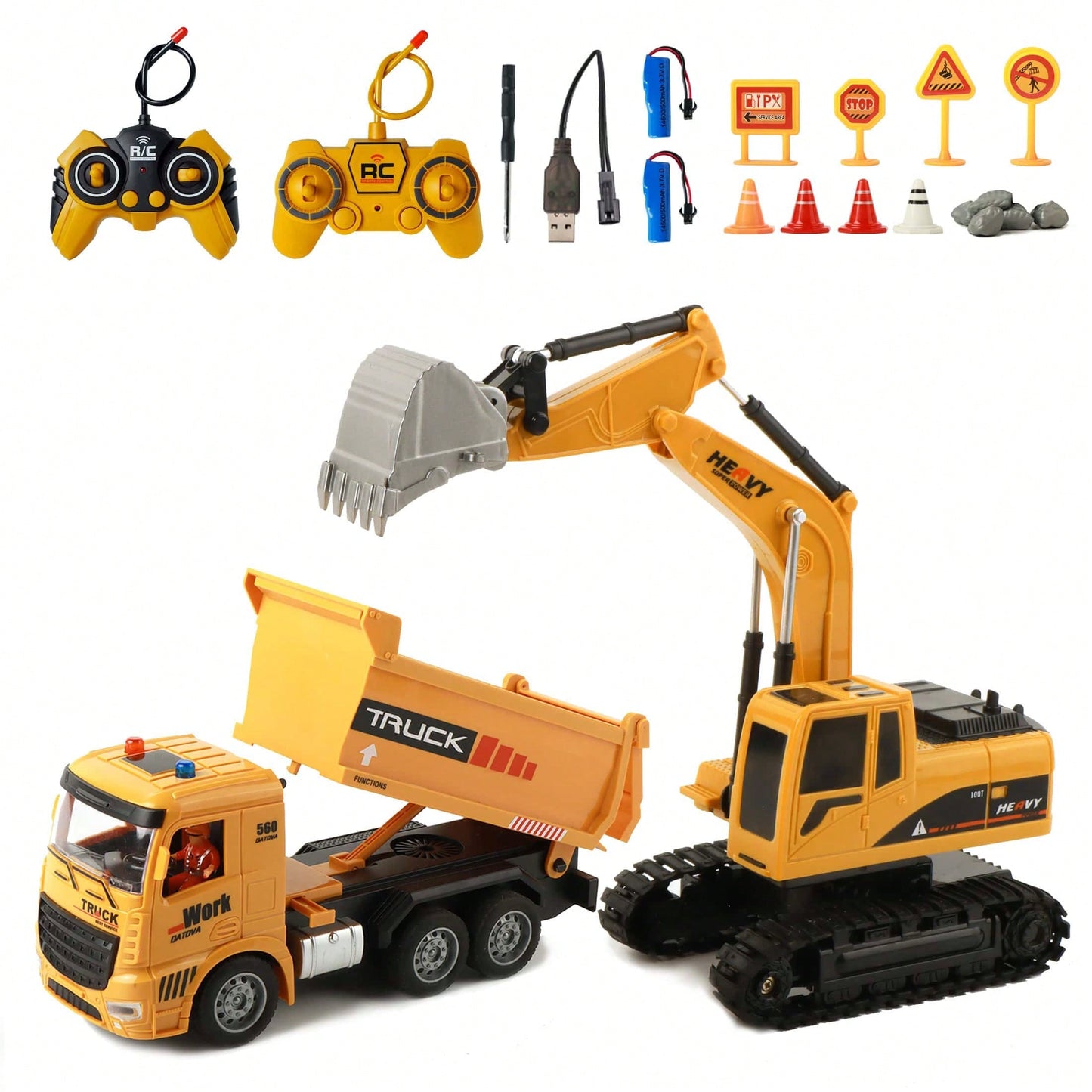 RC Excavator & Dump Truck Set – 2-In-1 Remote Control Construction Vehicle Combo With Lights, Sounds, And Rechargeable Battery, Perfect Christmas & Year-End Gift For Kids