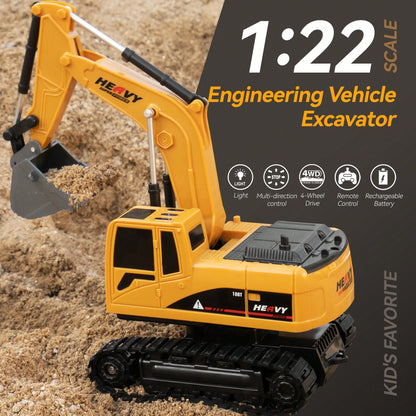 1:22 Scale RC Excavator Toy Truck – 4WD Rechargeable Remote-Control Construction Vehicle With Flexible Arm & Realistic Lights, Perfect Holiday & Year-End Gift For Kids