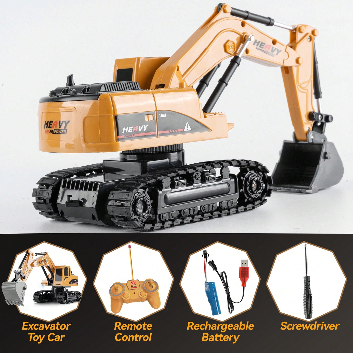 1:22 Scale RC Excavator Toy Truck – 4WD Rechargeable Remote-Control Construction Vehicle With Flexible Arm & Realistic Lights, Perfect Holiday & Year-End Gift For Kids