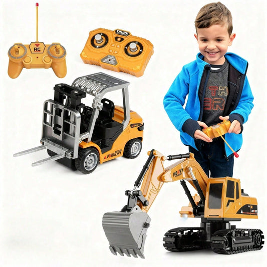 RC Construction Truck Toys – Excavator, Forklift & Dump Truck With Rechargeable Battery, Lights & Sounds, Great Christmas Gift
