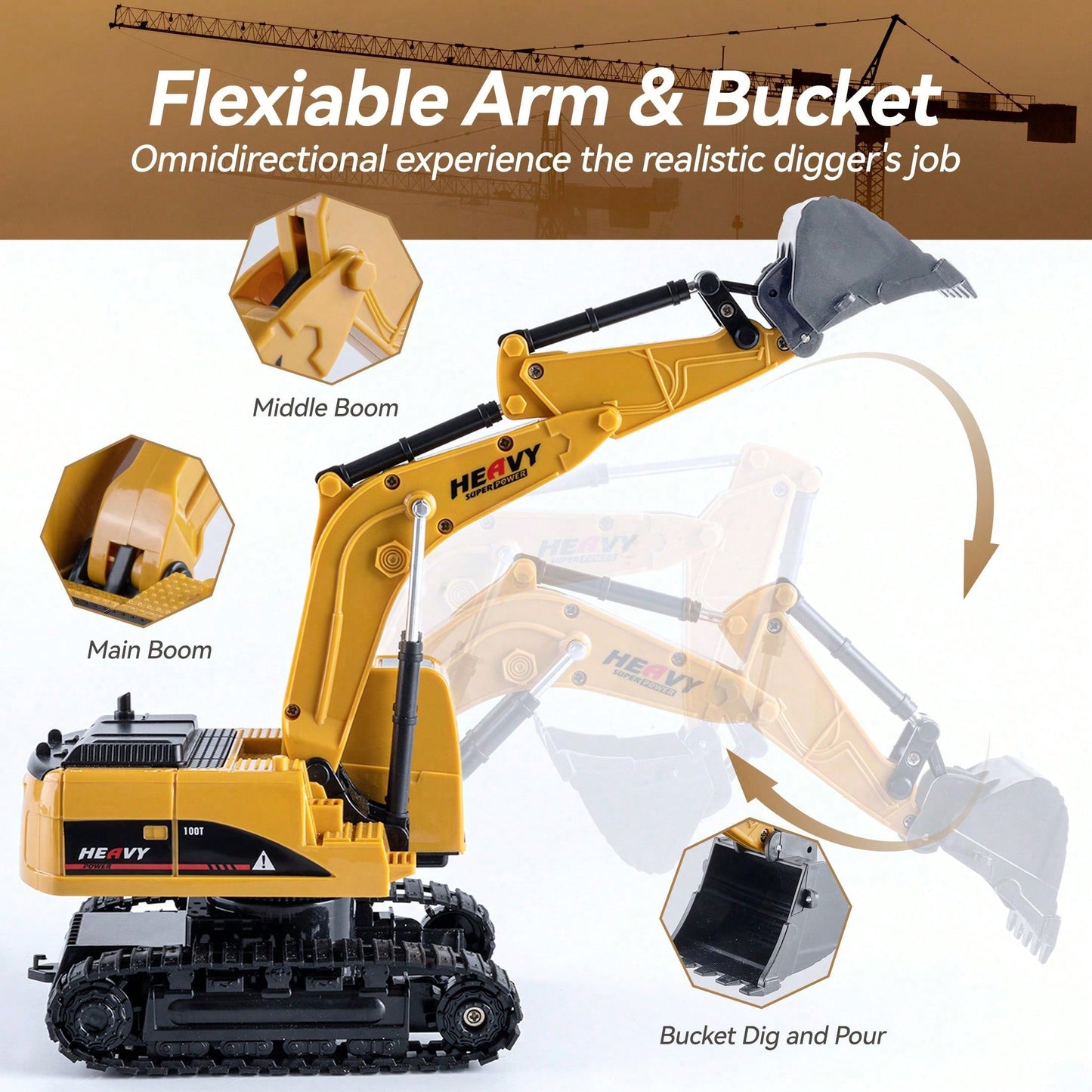 3-In-1 RC Construction Truck Set – Excavator, Crane & Dump Vehicles With Realistic Action, Rechargeable Battery, Ideal Holiday Gift