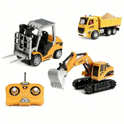 RC Construction Truck Toys – Excavator, Forklift & Dump Truck With Rechargeable Battery, Lights & Sounds, Great Christmas Gift