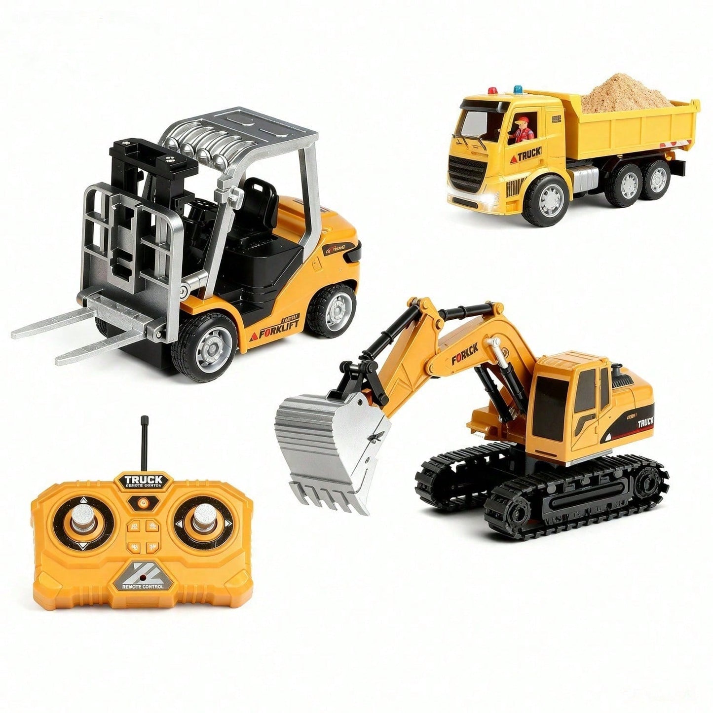 RC Construction Truck Toys – Excavator, Forklift & Dump Truck With Rechargeable Battery, Lights & Sounds, Great Christmas Gift