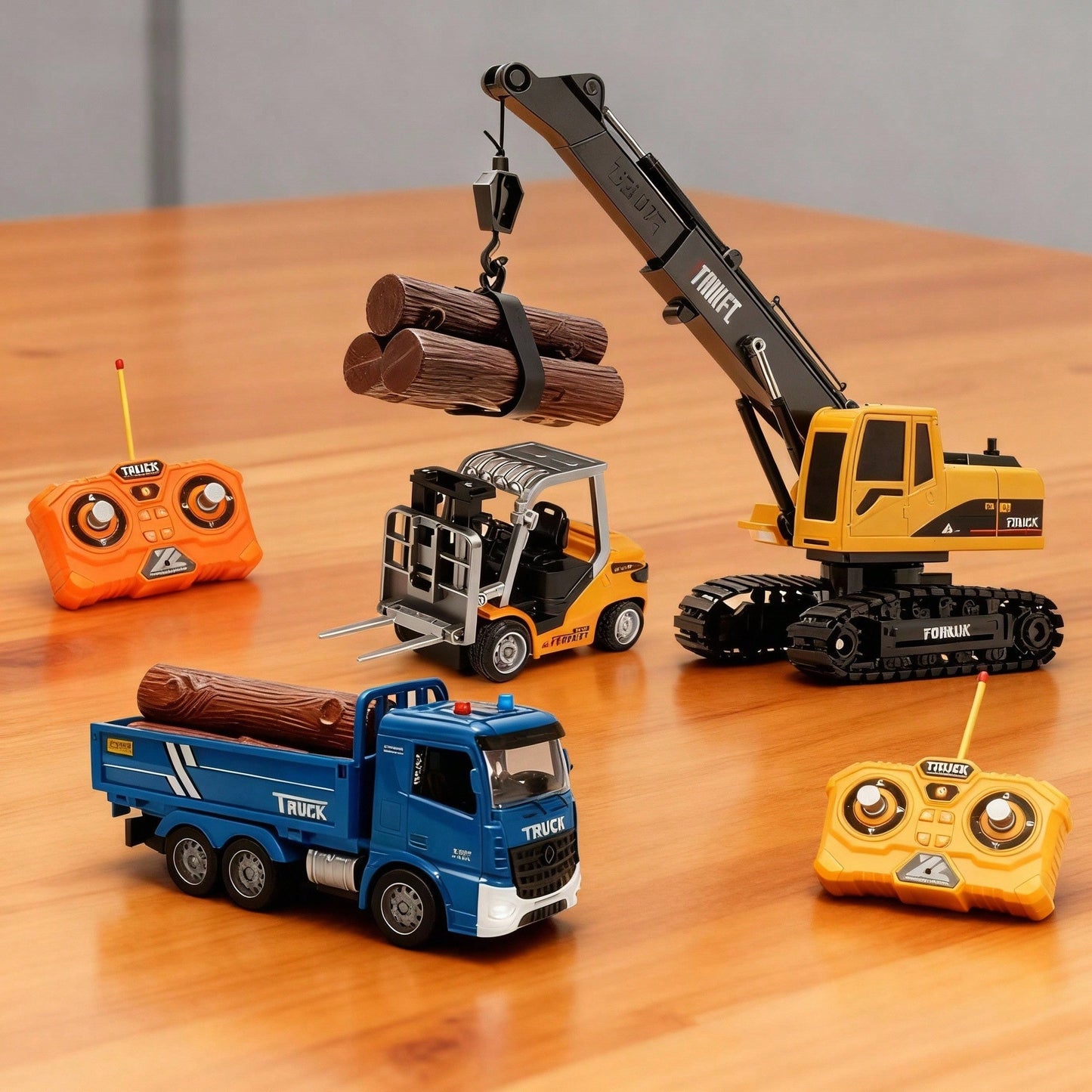 RC Construction Toy Combo – Excavator, Dump Truck, Crane & Forklift With Lights, Sounds & USB Rechargeable Design, Great Christmas Gift