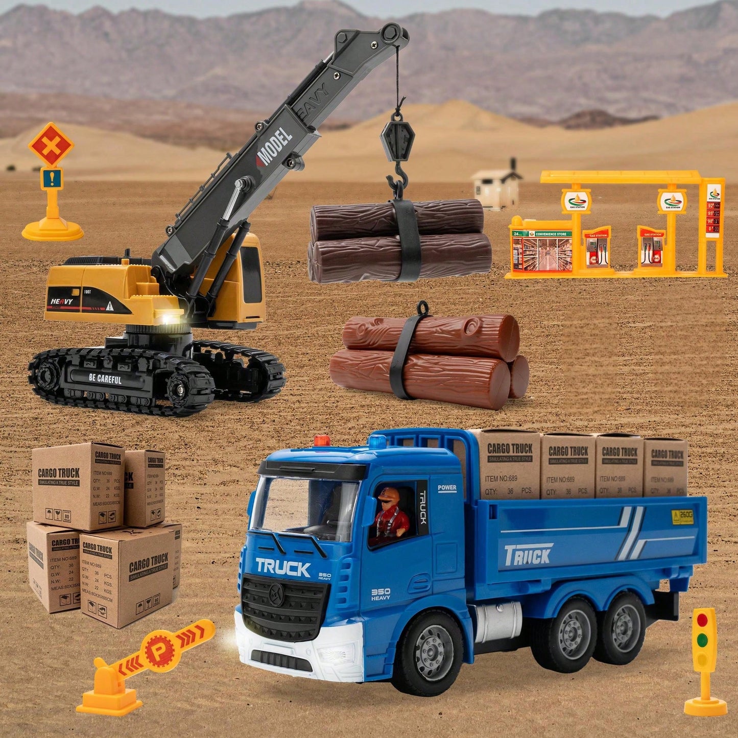 RC Construction Toy Combo – Excavator, Dump Truck, Crane & Forklift With Lights, Sounds & USB Rechargeable Design, Great Christmas Gift
