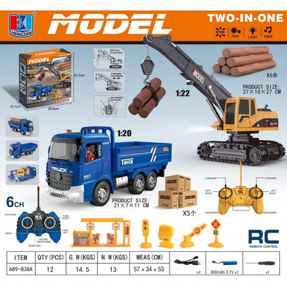 RC Construction Toy Combo – Excavator, Dump Truck, Crane & Forklift With Lights, Sounds & USB Rechargeable Design, Great Christmas Gift