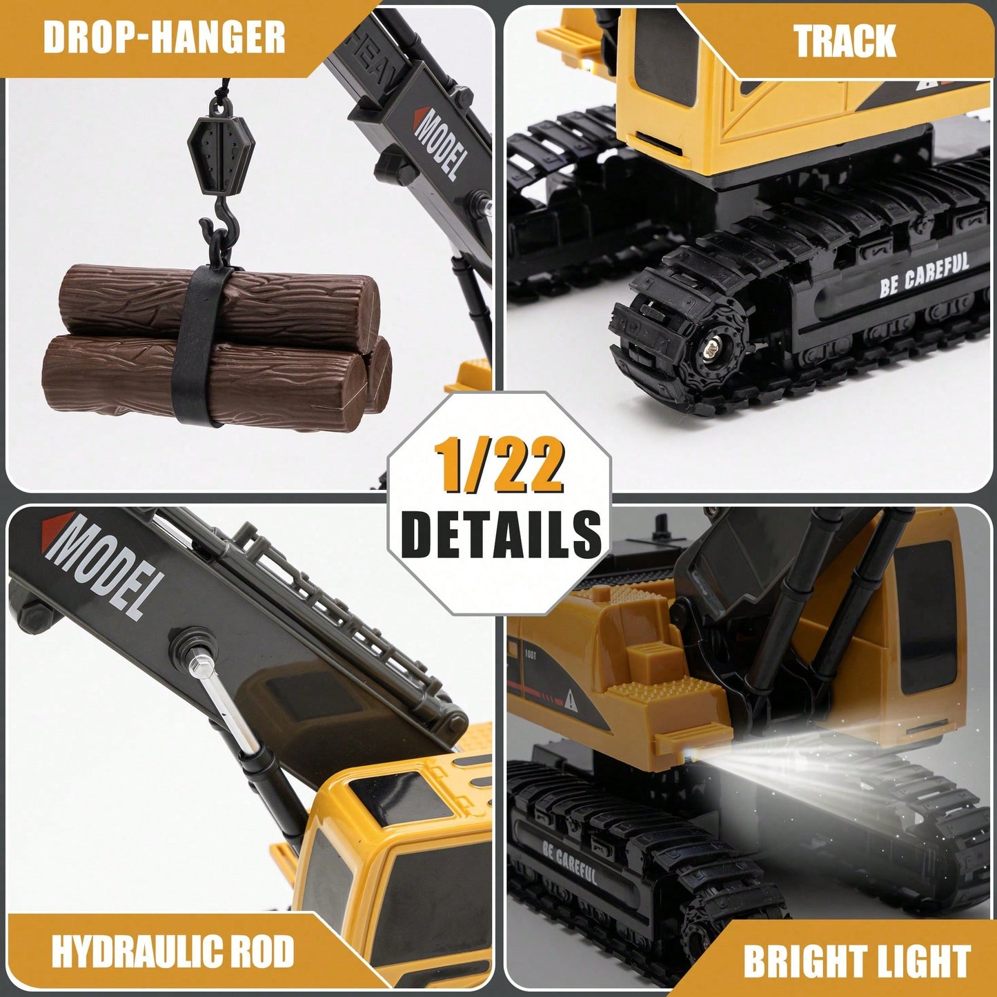 RC Construction Toy Combo – Excavator, Dump Truck, Crane & Forklift With Lights, Sounds & USB Rechargeable Design, Great Christmas Gift