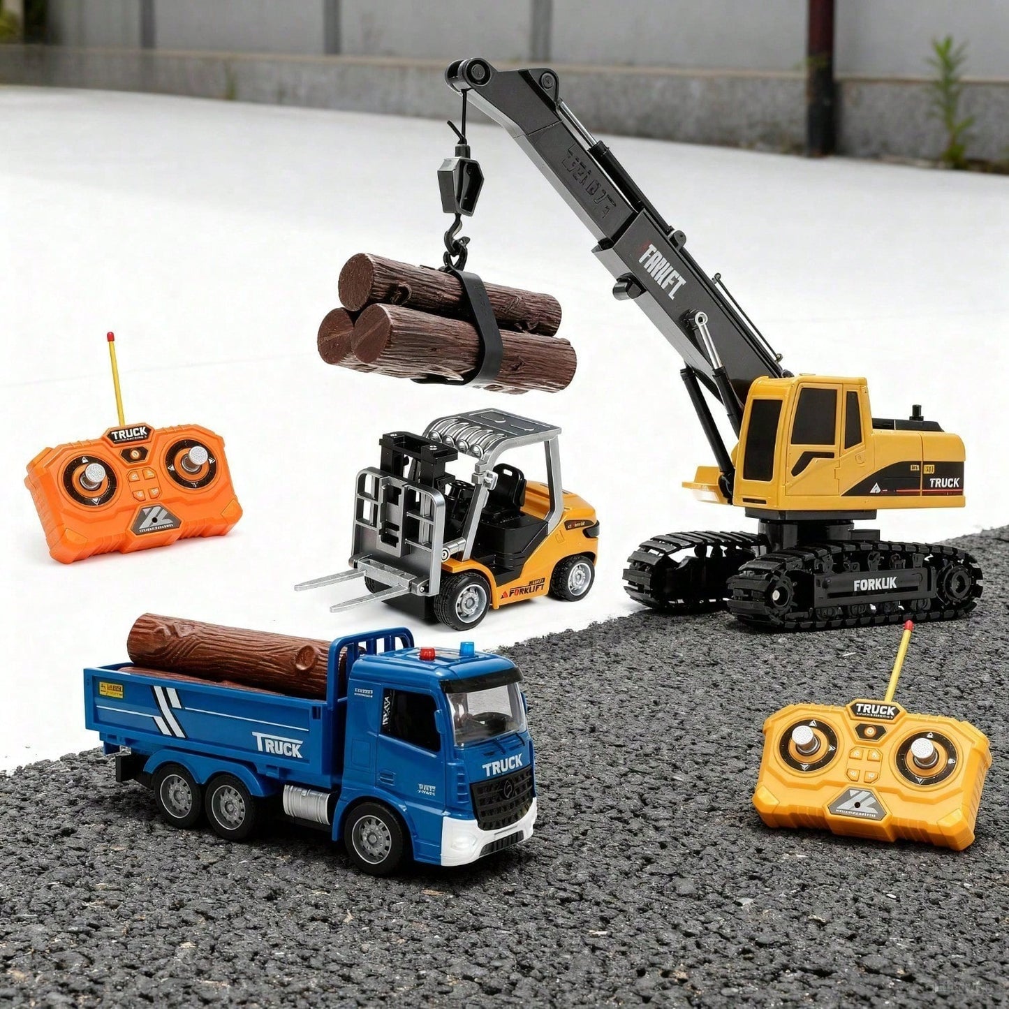 RC Construction Toy Combo – Excavator, Dump Truck, Crane & Forklift With Lights, Sounds & USB Rechargeable Design, Great Christmas Gift