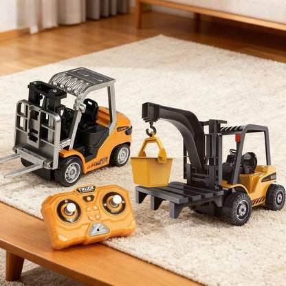 RC Construction Toy Combo – Excavator, Dump Truck, Crane & Forklift With Lights, Sounds & USB Rechargeable Design, Great Christmas Gift