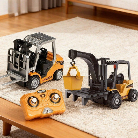 RC Construction Toy Combo – Excavator, Dump Truck, Crane & Forklift With Lights, Sounds & USB Rechargeable Design, Great Christmas Gift