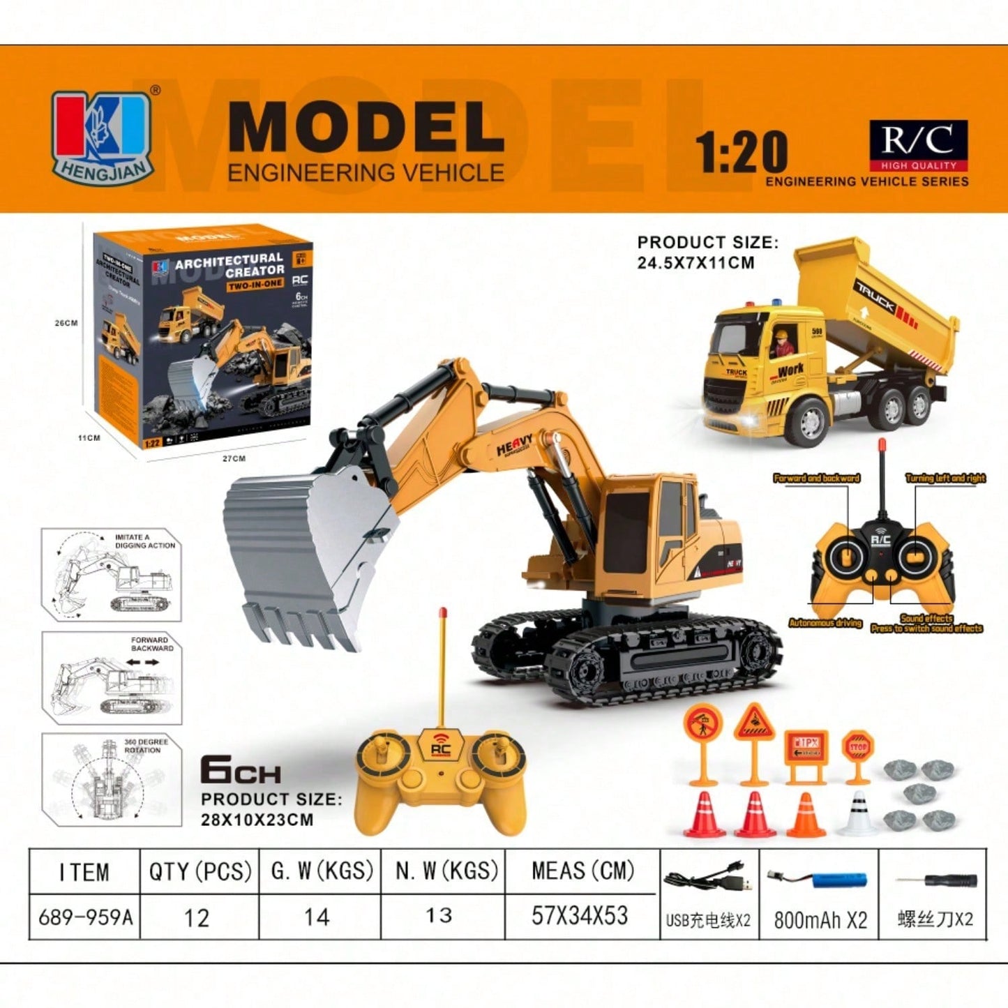 3-In-1 RC Construction Truck Set – Excavator, Crane & Dump Vehicles With Realistic Action, Rechargeable Battery, Ideal Holiday Gift