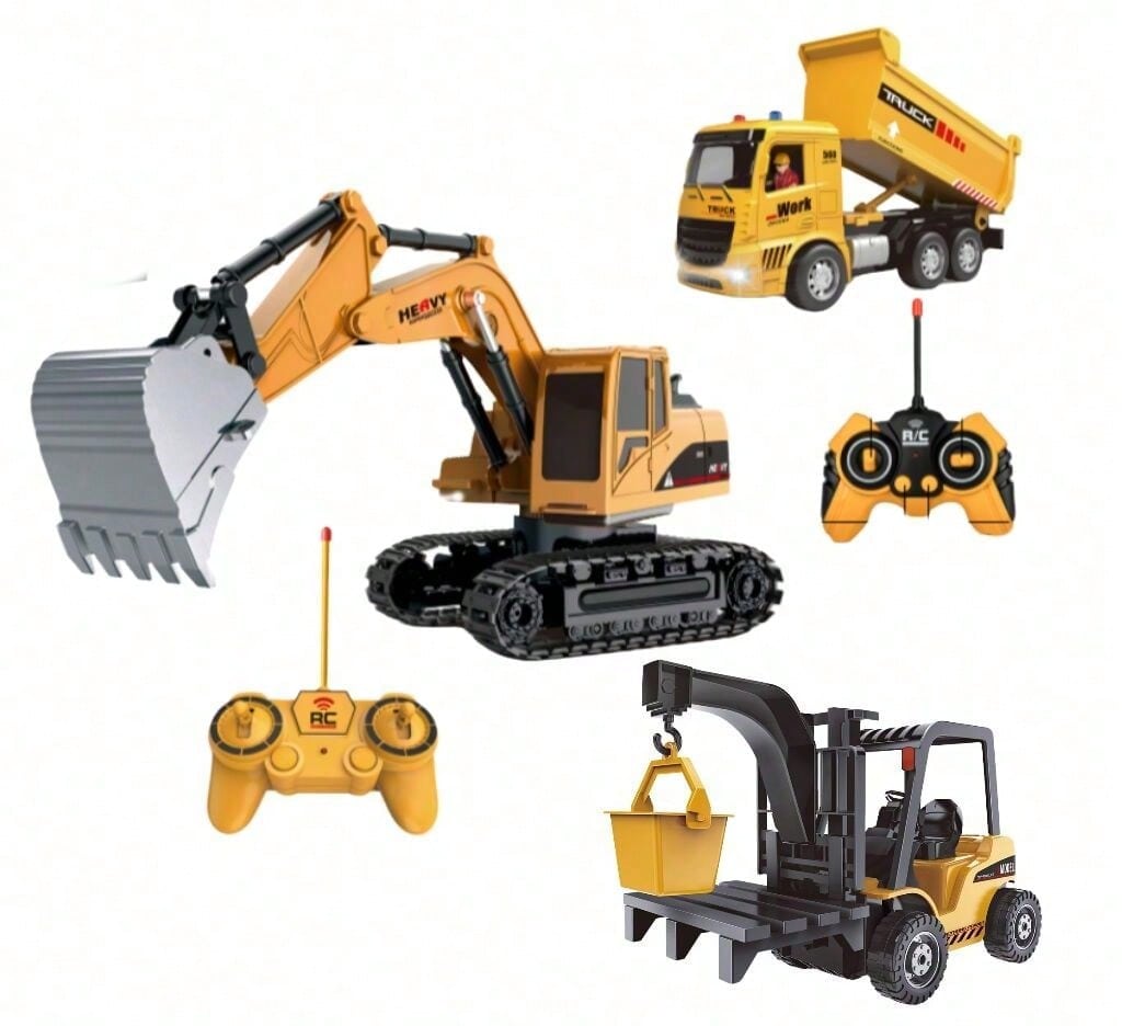 3-In-1 RC Construction Truck Set – Excavator, Crane & Dump Vehicles With Realistic Action, Rechargeable Battery, Ideal Holiday Gift