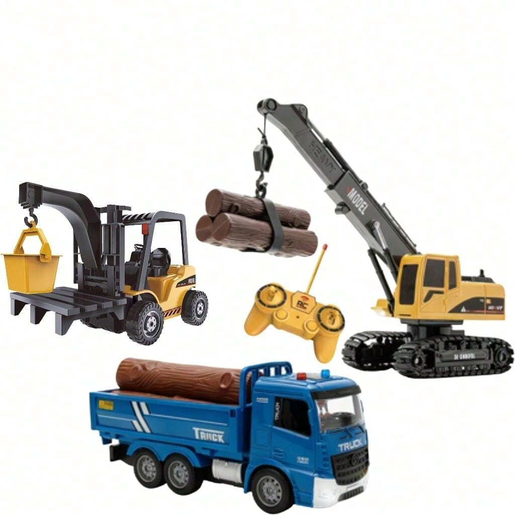 3-In-1 RC Construction Truck Set – Excavator, Crane & Dump Vehicles With Realistic Action, Rechargeable Battery, Ideal Holiday Gift