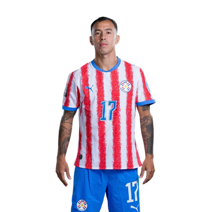 Paraguay National Football Team 2026 World Cup Jerseys (Player/Match Version) — Forwards: No. 9 Antonio Sanabria, No. 17 Alejandro Romero Gamarra, No. 18 Alex Marce / Selección Nacional de Fútbol Paraguay Jersey Mundial