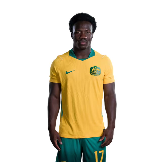 Australia National Soccer Team 2026 FIFA World Cup Jerseys (Player Version and Match Version) – Forwards: #11 Awer MABIL,#17 Nestory IRANKUNDA,#20 Cristian VOLPATO
