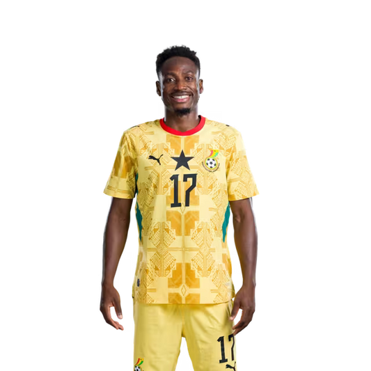 Ghana National Football Team 2026 World Cup Jersey (Player Version/Match Version) — Defenders: No.14 Gideon MENSAH, No.17 Baba RAHMAN,No.18 Jerome OPOKU