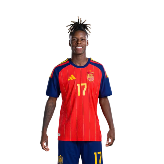 Spain National Team 2026 World Cup Jersey – Player/Match Version – Forwards: No. 17 Nico Williams, No. 19 Lamine Yamal, No. 21 Mikel Oyarzabal / Delanteros Nº 17 Nico WILLIAMS, Nº 19 Lamine YAMAL, Nº 21 Mikel OYARZABAL