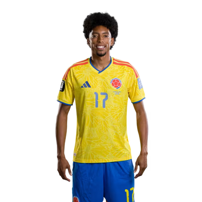 Colombia National Football Team 2026 World Cup Jersey (Player Version/Match Version) — Defenders: No. 13 Yerry Mina, No. 14 Gustavo Puerta, No. 17 Johan Mojica/Defensas: N.º 13 Yerry MINA, N.º 14 Gustavo PUERTA, N.º 17 Johan MOJICA