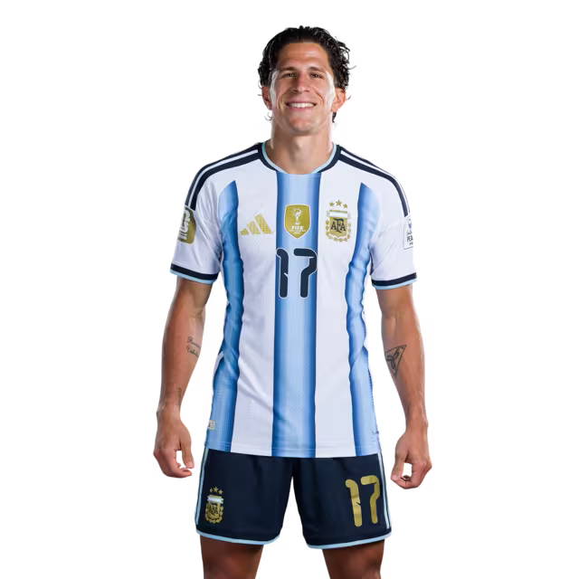 Argentina National Football Team 2026 World Cup Jersey (Player Version/Match Version) — Midfielders: No.17 Giuliano SIMEONE, No.18 Nico PAZ, No.21 Jose Manuel LOPEZ, No. 22 Lautaro MARTINEZ / Camiseta de la selección argentina de fútbol