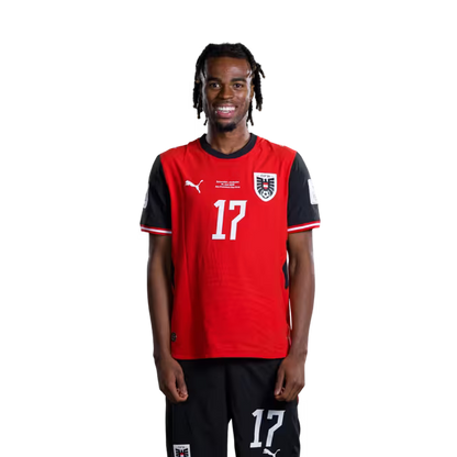 Austria National Team 2026 World Cup Jersey (Player Version/Match Issue) — Midfielders: No. 10 Florian Grillitsch, No. 17 Carney Chukwuemeka, No. 18 Romano Schmid / Österreichisches Nationalmannschaftstrikot für die WM