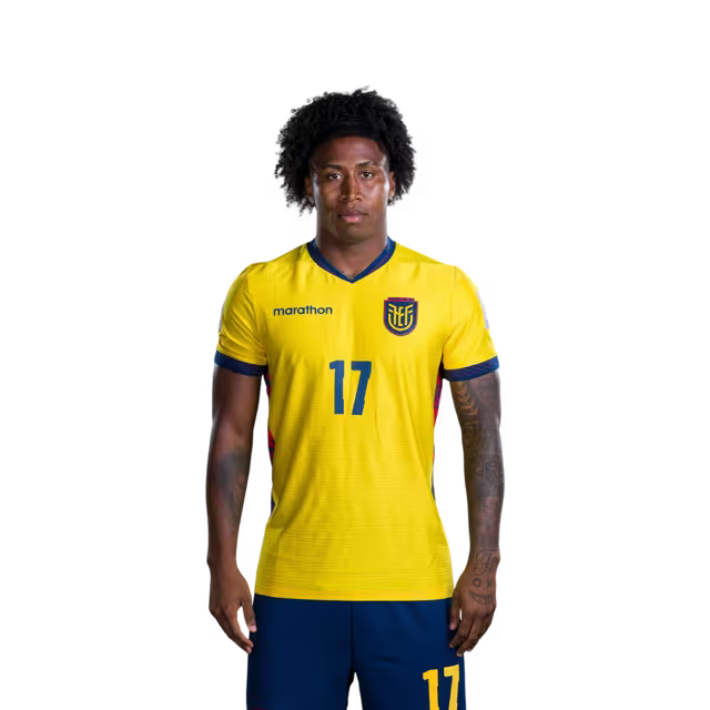 Ecuador National Team 2026 World Cup Jersey (Player Version/Match Version) — Defenders: No. 6 Willian Pacho, No. 7 Pervis Estupiñán, No. 17 Ángelo Preciado./ Defensores: No.6 Willian PACHO, No.7 Pervis ESTUPINAN, No.17 Angelo PRECIADO