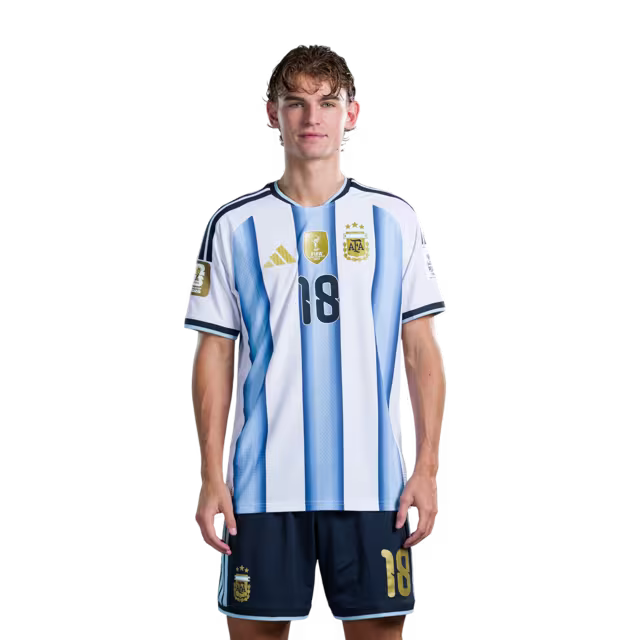 Argentina National Football Team 2026 World Cup Jersey (Player Version/Match Version) — Midfielders: No.17 Giuliano SIMEONE, No.18 Nico PAZ, No.21 Jose Manuel LOPEZ, No. 22 Lautaro MARTINEZ / Camiseta de la selección argentina de fútbol