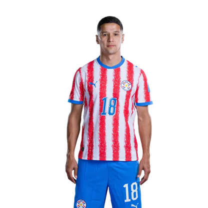 Paraguay National Football Team 2026 World Cup Jerseys (Player/Match Version) — Forwards: No. 9 Antonio Sanabria, No. 17 Alejandro Romero Gamarra, No. 18 Alex Marce / Selección Nacional de Fútbol Paraguay Jersey Mundial