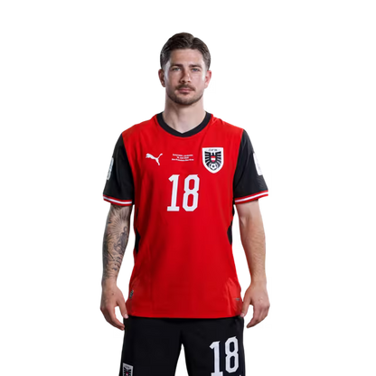 Austria National Team 2026 World Cup Jersey (Player Version/Match Issue) — Midfielders: No. 10 Florian Grillitsch, No. 17 Carney Chukwuemeka, No. 18 Romano Schmid / Österreichisches Nationalmannschaftstrikot für die WM