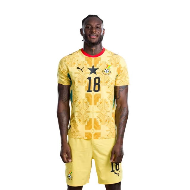 Ghana National Football Team 2026 World Cup Jersey (Player Version/Match Version) — Defenders: No.14 Gideon MENSAH, No.17 Baba RAHMAN,No.18 Jerome OPOKU