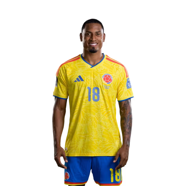 Colombia National Football Team 2026 World Cup Jersey (Player Version/Match Version) — Defenders: No. 18 Willer Ditta, No. 22 Deiver Machado, No. 23 Davinson Sánchez/ Defensas: N.º 18 Willer DITTA, N.º 22 Deiver MACHADO, N.º 23 Davinson SÁNCHEZ