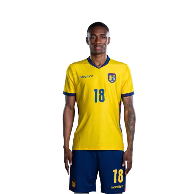 Ecuador National Football Team 2026 World Cup Jersey (Player/Match Version) — Midfielders: No. 14 Alan Minda, No. 15 Pedro Vite, No. 18 Denil Castillo./ Centrocampistas: N.° 14 Alan MINDA, N.° 15 Pedro VITE, N.° 18 Denil CASTILLO