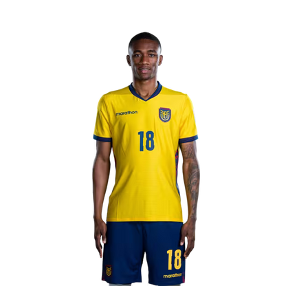 Ecuador National Football Team 2026 World Cup Jersey (Player/Match Version) — Midfielders: No. 14 Alan Minda, No. 15 Pedro Vite, No. 18 Denil Castillo./ Centrocampistas: N.° 14 Alan MINDA, N.° 15 Pedro VITE, N.° 18 Denil CASTILLO