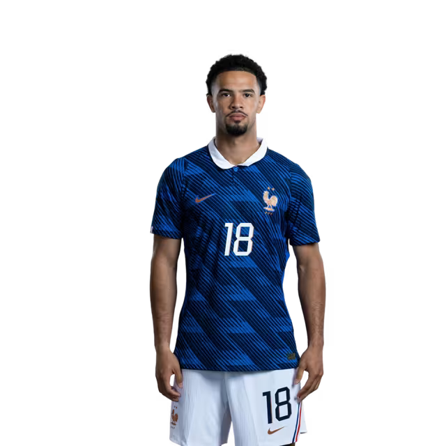 France National Football Team 2026 World Cup Jersey (Player Version/Match Issue) — Midfielders: No. 14 Adrien Rabiot, No. 18 Warren Zaïre-Emery, No. 24 Rayan Cherki, No. 25 Maghnes Akliouche / Maillot de l'équipe de France de football