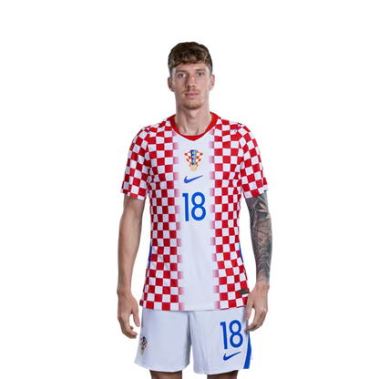 Croatia National Football Team 2026 World Cup Jersey (Player Version/Match Version) — Defenders: No. 5 Duje Ćaleta-Car, No. 6 Josip Šutalo, No. 18 Kristijan Jakić / Obrambeni igrači: Br. 5 Duje CALETA-CAR, Br. 6 Josip ŠUTALO, Br. 18 Kristijan JAKIĆ