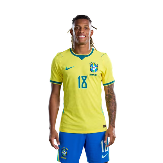 Brazil National Team 2026 World Cup Jersey (Player Version/Match Version) — Midfielders: No. 17 Fabinho, No. 18 Danilo Santos, No. 20 Lucas Paquetá/ Meio-campistas: Nº 17 FABINHO, Nº 18 DANILO SANTOS, Nº 20 LUCAS PAQUETÁ