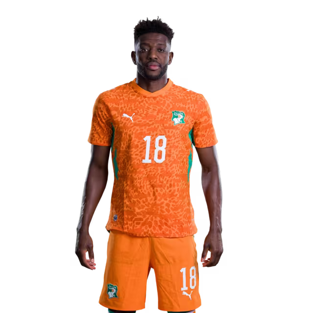 Côte d'Ivoire National Team 2026 World Cup Jersey (Player/Match Version) — Midfielders: No. 18 Ibrahim Sangaré, No. 25 Parfait Guiagon, No. 26 Christ Inao Oulai/ Milieux de terrain : n° 18 Ibrahim Sangaré, n° 25 Parfait Guiagon, n° 26 Christ Inao Oulai