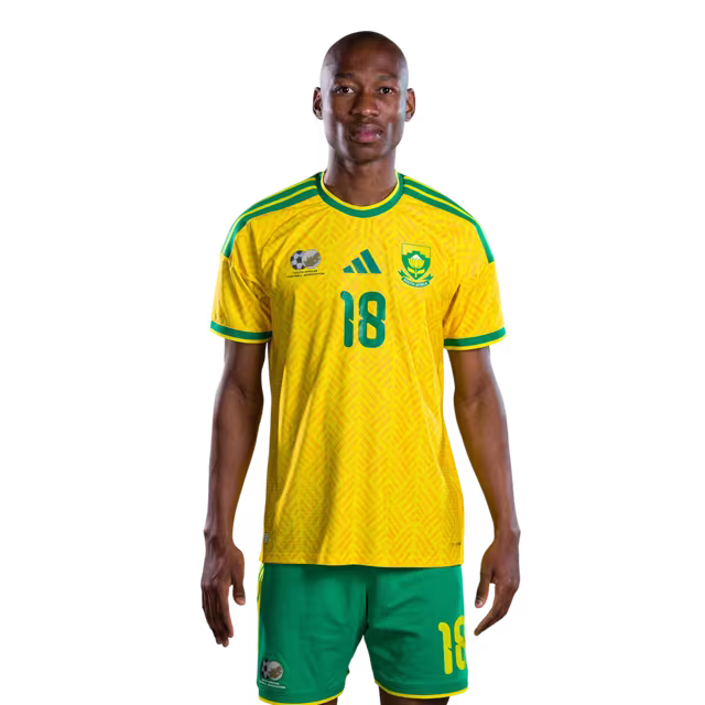 South Africa National Football Team 2026 World Cup Jersey (Player Version/Match Version) — Defenders: No.14 Mbekezeli MBOKAZI, No.18 Samukele KABINI,No.19 Nkosinathi SIBISI