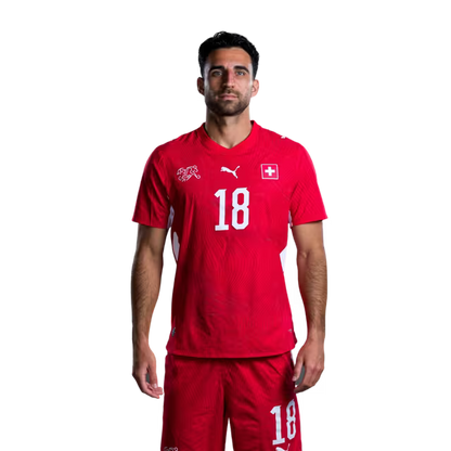 Switzerland National Team 2026 Jersey (Player Version) – Defenders: No. 5 Manuel Akanji, No. 13 Ricardo Rodríguez, No. 18 Eray Cömert / Verteidiger: Nr. 5 Manuel Akanji, Nr. 13 Ricardo Rodriguez, Nr. 18 Eray Coemert
