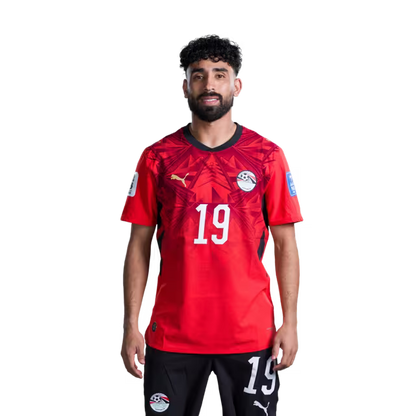 Egypt National Football Team 2026 World Cup Jersey (Player/Match Version) — Midfielders: No. 17 Mohanad Lasheen, No. 18 Nabil Donga, No. 19 Marwan Attia, No. 21 Mahmoud Saber./  رقم 17 مهند لاشين، رقم 18 نبيل دونجا، رقم 19 مروان عطية، رقم 21 محمود صابر.