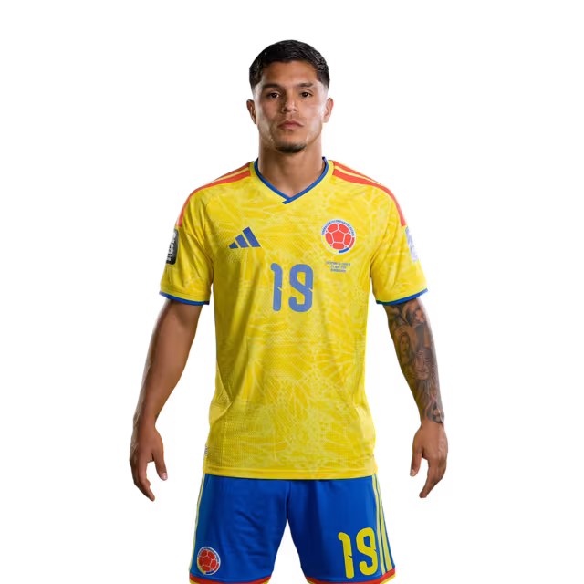 Colombia National Football Team 2026 World Cup Jersey (Player/Match Version) — Forwards: No. 7 Luis Díaz, No. 9 Jhon Córdoba, No. 19 Cucho Hernández./Delanteros: N.º 7 Luis Díaz, N.º 9 Jhon Córdoba, N.º 19 Cucho Hernández.