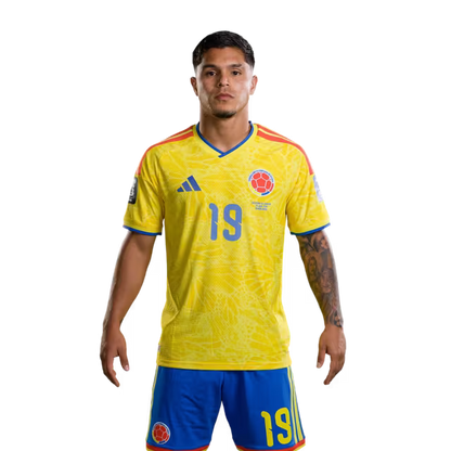 Colombia National Football Team 2026 World Cup Jersey (Player/Match Version) — Forwards: No. 7 Luis Díaz, No. 9 Jhon Córdoba, No. 19 Cucho Hernández./Delanteros: N.º 7 Luis Díaz, N.º 9 Jhon Córdoba, N.º 19 Cucho Hernández.