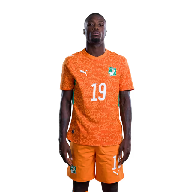 Côte d'Ivoire National Football Team 2026 World Cup Jersey (Player/Match Version) — Forwards: No. 19 Nicolas Pépé, No. 22 Evann Guessand, No. 24 Bazoumana Touré/ Attaquants : n°19 Nicolas PEPE, n°22 Evann GUESSAND, n°24 Bazoumana TOURE