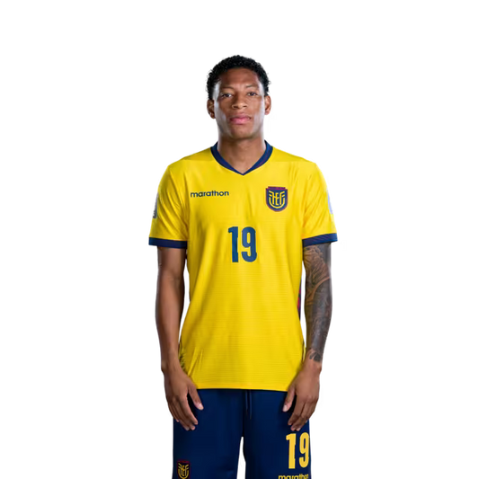 Ecuador National Football Team 2026 World Cup Jersey (Player Version/Match Version) — Forwards: No. 16 Jordy Caicedo, No. 19 Gonzalo Plata, No. 20 Nilson Angulo, No. 24 Jeremy Arevalo.