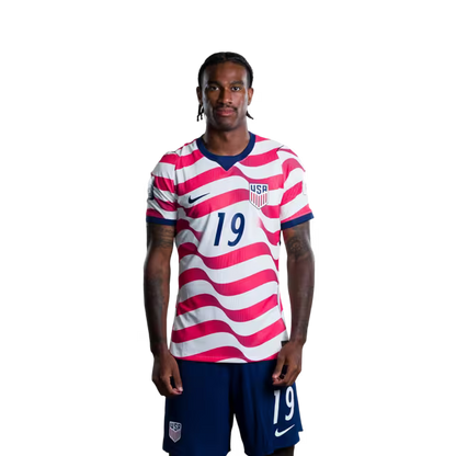 United States National Soccer Team 2026 FIFA World Cup Jersey (Player Version and Match Version) – Forwards: No. 19 Haji WRIGHT, No. 20 Folarin BALOGUN,No. 21 Timothy WEAH,No. 26 Alex ZENDEJAS