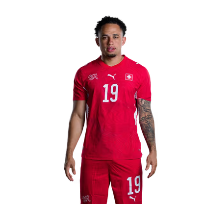 Switzerland National Team 2026 Jersey (Player Version) — Forwards: No. 17 Ruben Vargas, No. 19 Noah Okafor, No. 23 Zeki Amdouni, No. 26 Cedric Itten/ Stürmer: Nr. 17 Ruben Vargas, Nr. 19 Noah Okafor, Nr. 23 Zeki Amdouni, Nr. 26 Cedric Itten