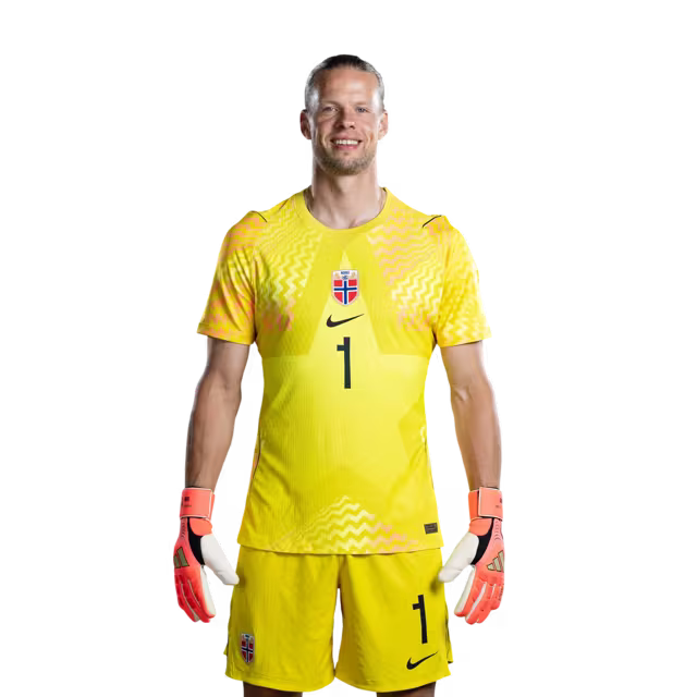 Norway National Football Team 2026 World Cup Jersey (Player Version/Match Version) — Goalkeepers: No. 1 Ørjan Nyland, No. 12 Sander Tangvik, No. 13 Egil Selvik / Keepere: Nr. 1 Ørjan NYLAND, nr. 12 Sander TANGVIK, nr. 13 Egil SELVIK