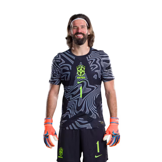 Brazil National Team 2026 World Cup Jersey (Player Version/Match Version) — Goalkeepers: No. 1 Alisson, No. 17 Charles De Ketelaere, No. 26 Matias Fernandez-Pardo./ Goleiros: Nº 1 ALISSON, Nº 17 Charles DE KETELAERE, Nº 26 Matias FERNANDEZ-PARDO