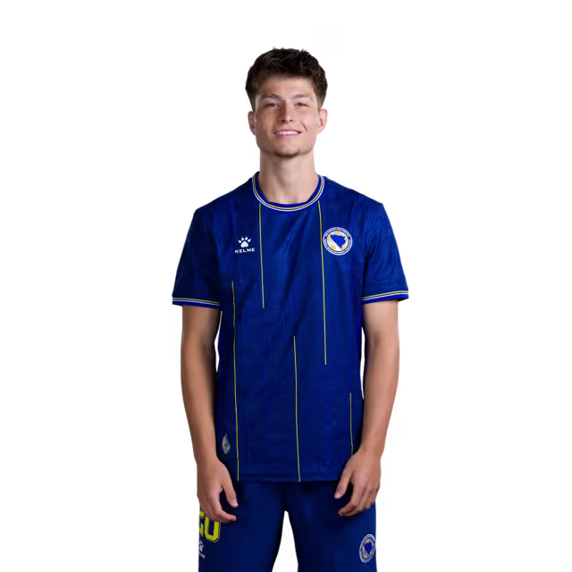 Bosnia and Herzegovina 2026 World Cup Jersey – Player Version – Forwards: No. 19 Kerim Alajbegović, No. 20 Esmir Bajraktarević, No. 23 Haris Tabaković, No. 25 Jovo Lukić / Dres Bosne i Hercegovine za Svjetsko prvenstvo