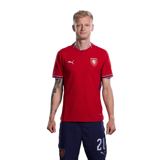 Czech Republic National Football Team 2026 World Cup Jersey (Player/Match Version) — Defenders: No. 14 David Jurásek, No. 20 Jaroslav Zelený, No. 21 David Douděra/ Obránci: č. 14 David JURÁŠEK, č. 20 Jaroslav ZELENÝ, č. 21 David DOUDERA