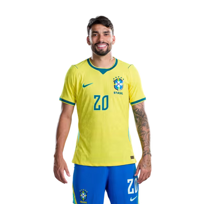 Brazil National Team 2026 World Cup Jersey (Player Version/Match Version) — Midfielders: No. 17 Fabinho, No. 18 Danilo Santos, No. 20 Lucas Paquetá/ Meio-campistas: Nº 17 FABINHO, Nº 18 DANILO SANTOS, Nº 20 LUCAS PAQUETÁ